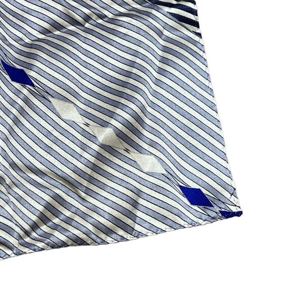 Vintage 100% Silk Made In Korea Handkerchief Abstract Striped Blue Silver Modern - Picture 2 of 4